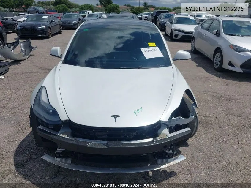 2022 Tesla Model 3 VIN: 5YJ3E1EA1NF312276 Lot: 40281035