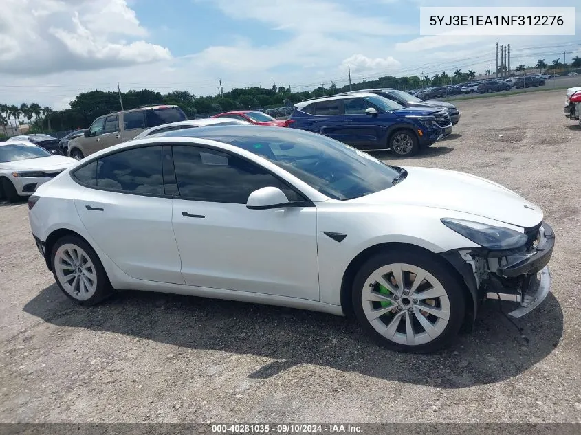 2022 Tesla Model 3 VIN: 5YJ3E1EA1NF312276 Lot: 40281035