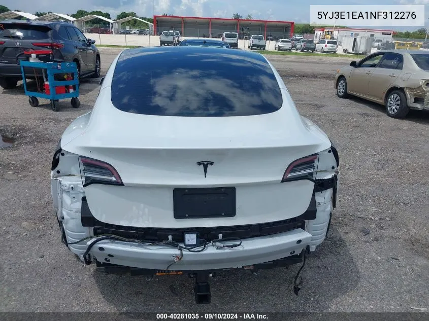 2022 Tesla Model 3 VIN: 5YJ3E1EA1NF312276 Lot: 40281035