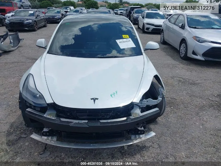 2022 Tesla Model 3 VIN: 5YJ3E1EA1NF312276 Lot: 40281035