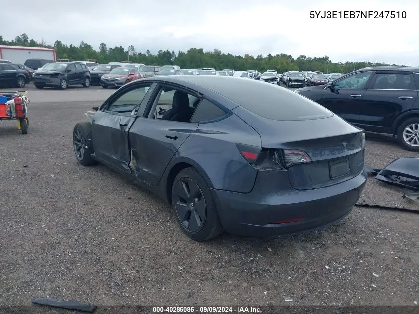 2022 Tesla Model 3 Long Range Dual Motor All-Wheel Drive VIN: 5YJ3E1EB7NF247510 Lot: 40285085