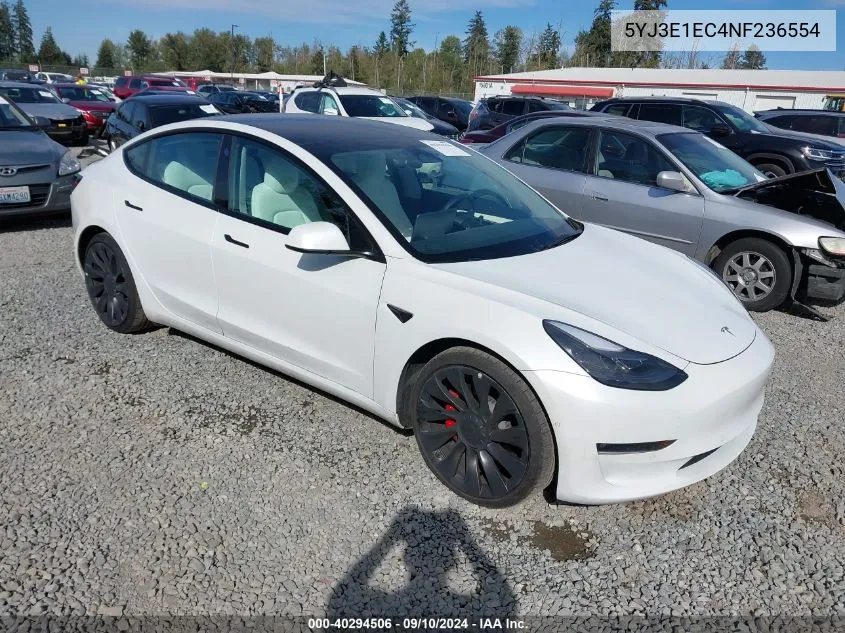 2022 Tesla Model 3 Performance Dual Motor All-Wheel Drive VIN: 5YJ3E1EC4NF236554 Lot: 40294506