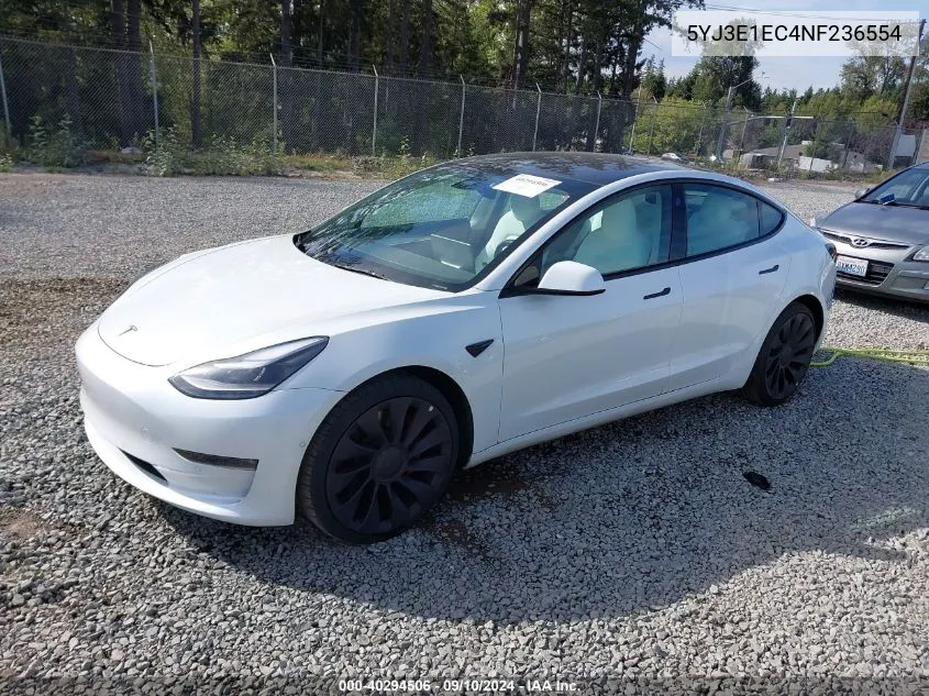 2022 Tesla Model 3 Performance Dual Motor All-Wheel Drive VIN: 5YJ3E1EC4NF236554 Lot: 40294506