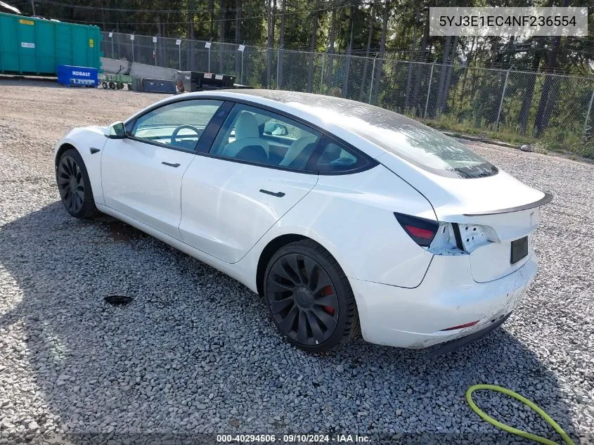 2022 Tesla Model 3 Performance Dual Motor All-Wheel Drive VIN: 5YJ3E1EC4NF236554 Lot: 40294506