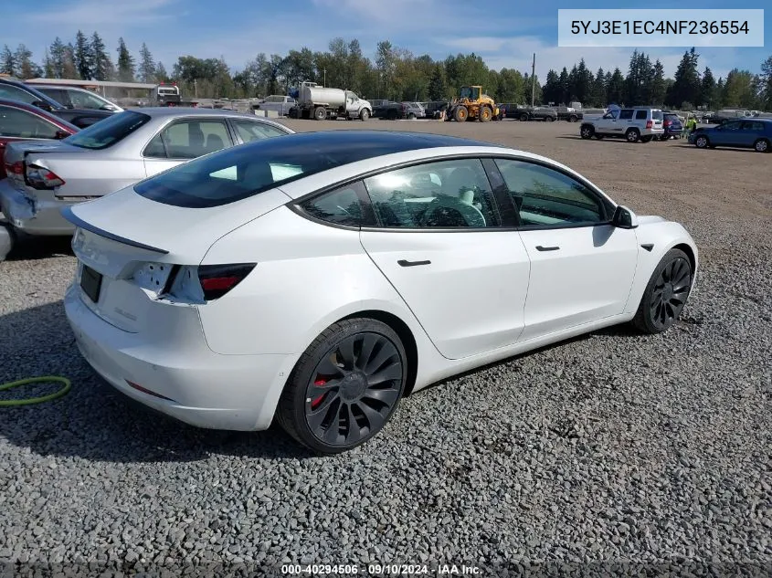 2022 Tesla Model 3 Performance Dual Motor All-Wheel Drive VIN: 5YJ3E1EC4NF236554 Lot: 40294506