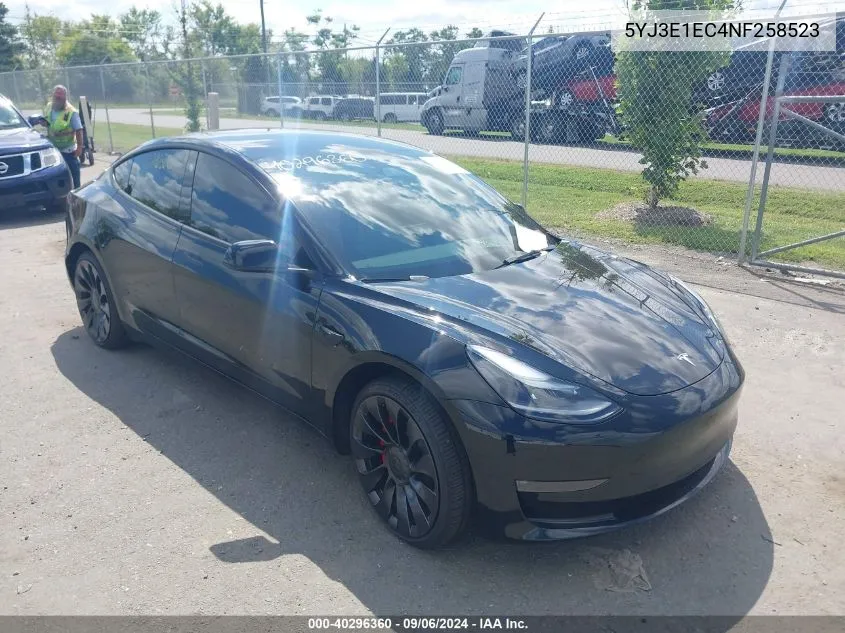 2022 Tesla Model 3 Performance Dual Motor All-Wheel Drive VIN: 5YJ3E1EC4NF258523 Lot: 40296360