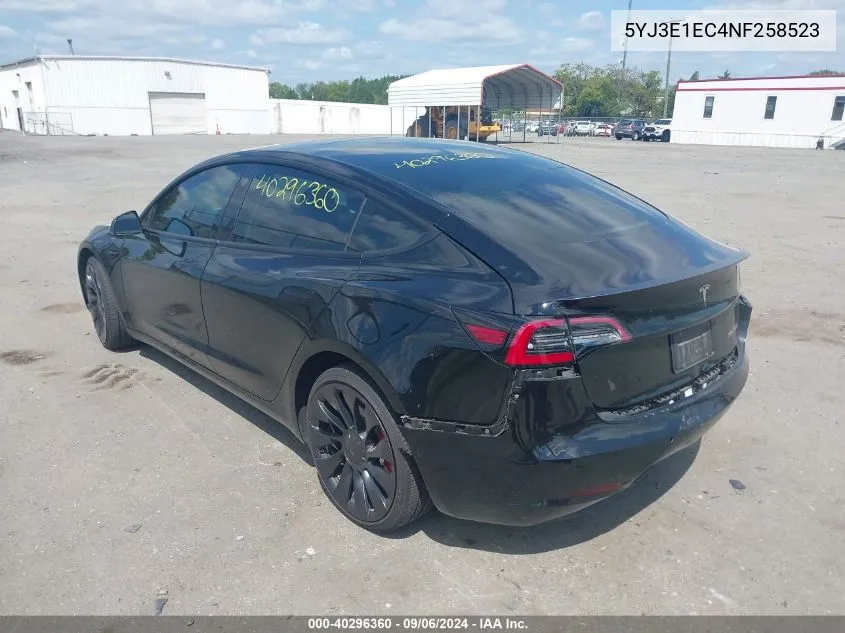 2022 Tesla Model 3 Performance Dual Motor All-Wheel Drive VIN: 5YJ3E1EC4NF258523 Lot: 40296360