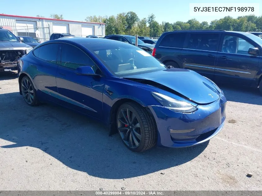 2022 Tesla Model 3 Performance Dual Motor All-Wheel Drive VIN: 5YJ3E1EC7NF198978 Lot: 40299984