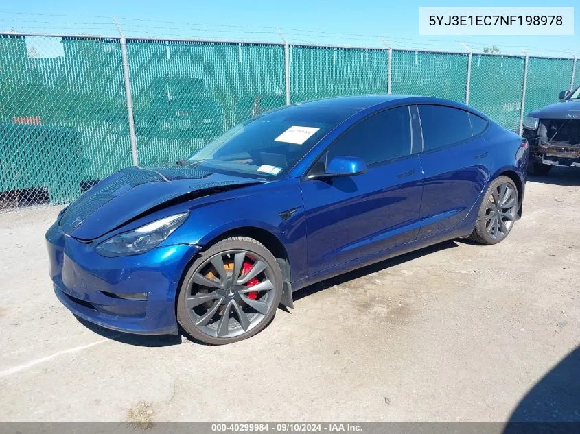 2022 Tesla Model 3 Performance Dual Motor All-Wheel Drive VIN: 5YJ3E1EC7NF198978 Lot: 40299984