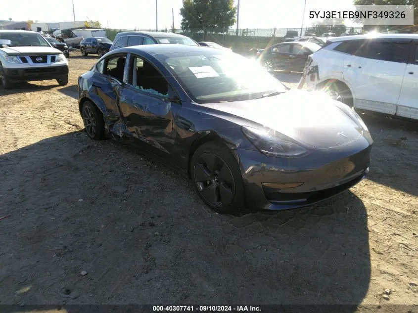 2022 Tesla Model 3 VIN: 5YJ3E1EB9NF349326 Lot: 40307741