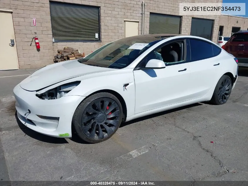 2022 Tesla Model 3 Performance Dual Motor All-Wheel Drive VIN: 5YJ3E1EC2NF354473 Lot: 40328475