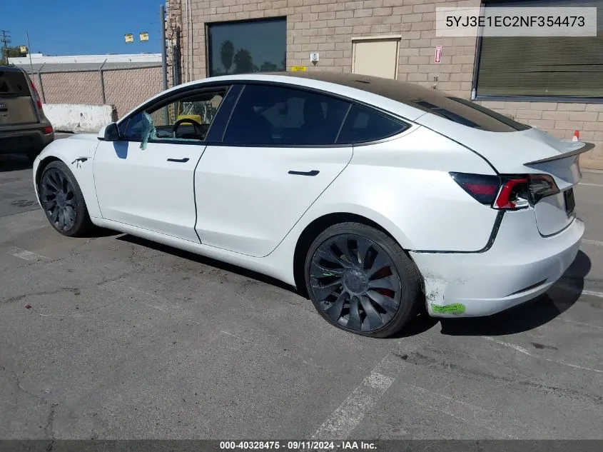 2022 Tesla Model 3 Performance Dual Motor All-Wheel Drive VIN: 5YJ3E1EC2NF354473 Lot: 40328475