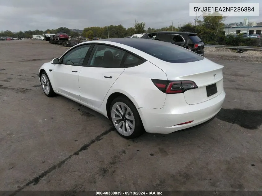 5YJ3E1EA2NF286884 2022 Tesla Model 3