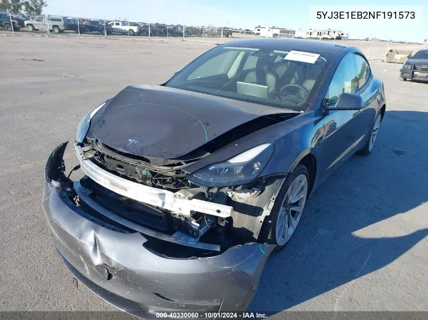 2022 Tesla Model 3 Long Range Dual Motor All-Wheel Drive VIN: 5YJ3E1EB2NF191573 Lot: 40330060