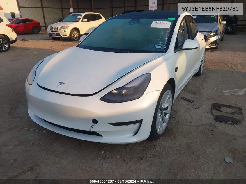 5YJ3E1EB8NF329780 2022 Tesla Model 3