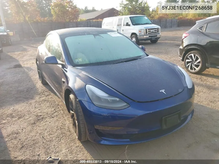 2022 Tesla Model 3 VIN: 5YJ3E1EC0NF268658 Lot: 40333813