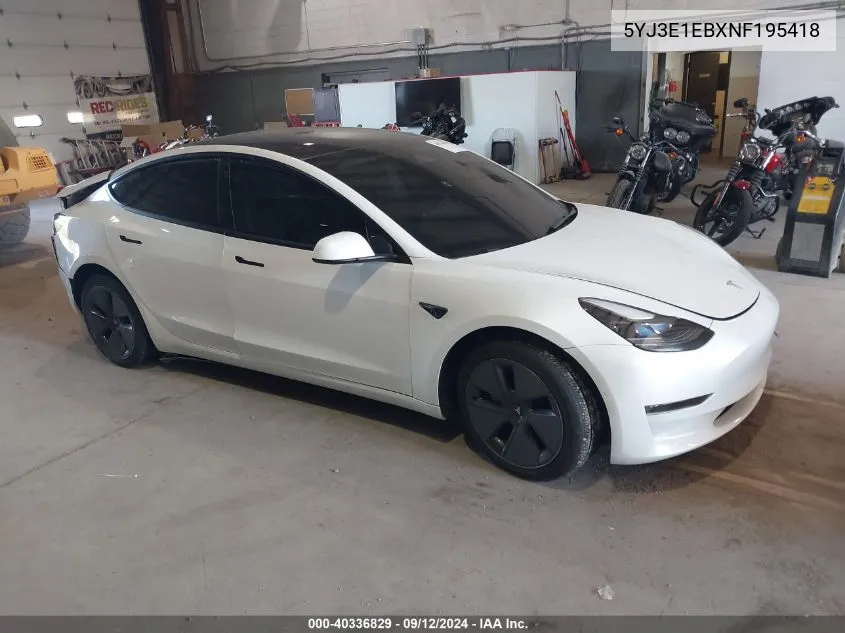 2022 Tesla Model 3 Long Range Dual Motor All-Wheel Drive VIN: 5YJ3E1EBXNF195418 Lot: 40336829