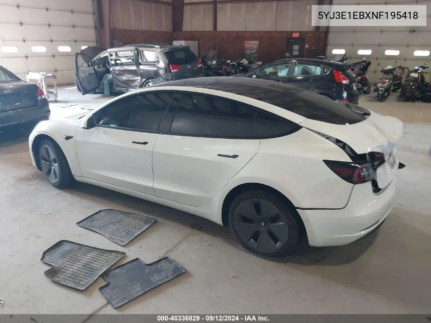 2022 Tesla Model 3 Long Range Dual Motor All-Wheel Drive VIN: 5YJ3E1EBXNF195418 Lot: 40336829