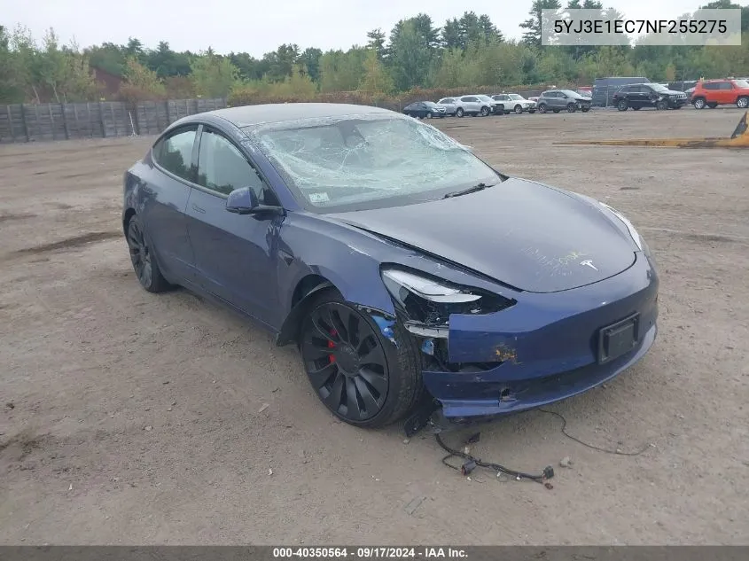 2022 Tesla Model 3 Performance Dual Motor All-Wheel Drive VIN: 5YJ3E1EC7NF255275 Lot: 40350564