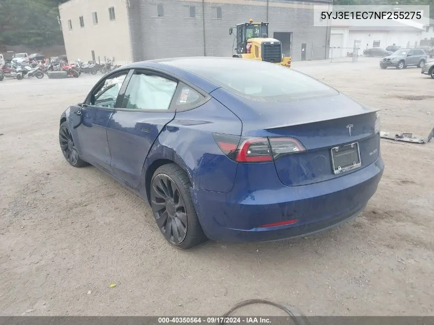 2022 Tesla Model 3 Performance Dual Motor All-Wheel Drive VIN: 5YJ3E1EC7NF255275 Lot: 40350564