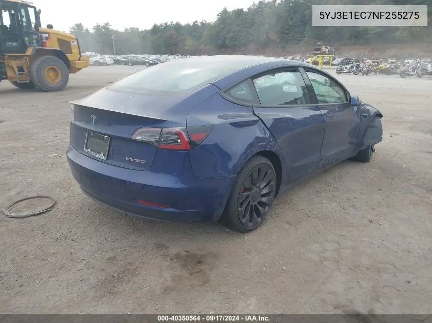 2022 Tesla Model 3 Performance Dual Motor All-Wheel Drive VIN: 5YJ3E1EC7NF255275 Lot: 40350564