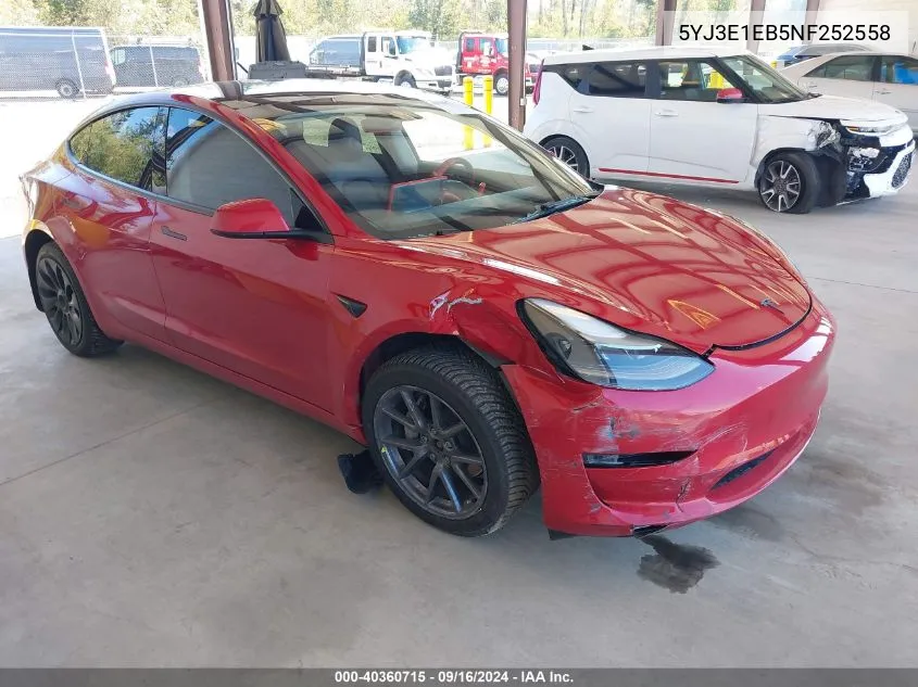 2022 Tesla Model 3 Long Range Dual Motor All-Wheel Drive VIN: 5YJ3E1EB5NF252558 Lot: 40360715