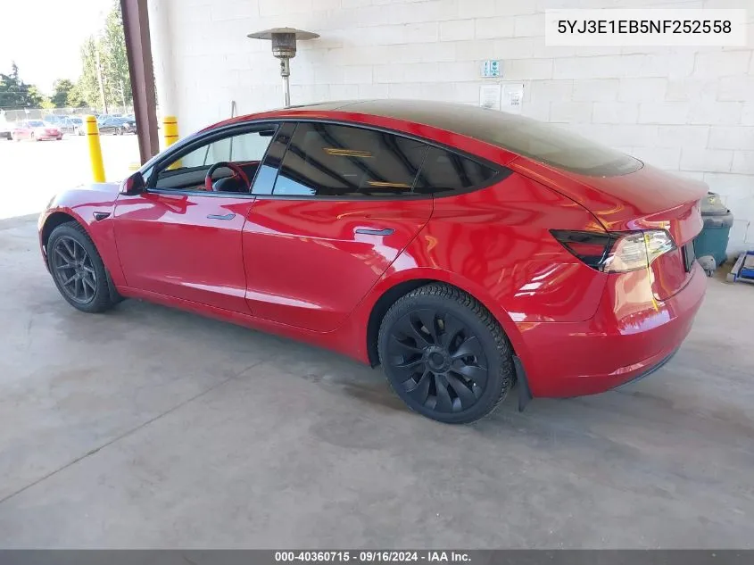 2022 Tesla Model 3 Long Range Dual Motor All-Wheel Drive VIN: 5YJ3E1EB5NF252558 Lot: 40360715