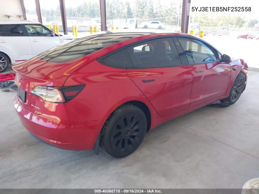 2022 Tesla Model 3 Long Range Dual Motor All-Wheel Drive VIN: 5YJ3E1EB5NF252558 Lot: 40360715