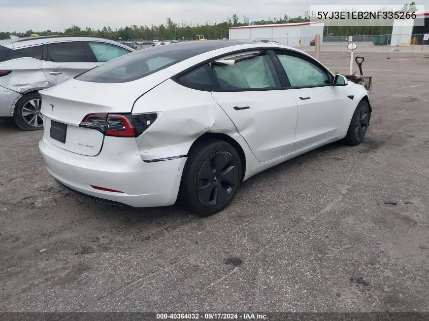 2022 Tesla Model 3 VIN: 5YJ3E1EB2NF335266 Lot: 40364032