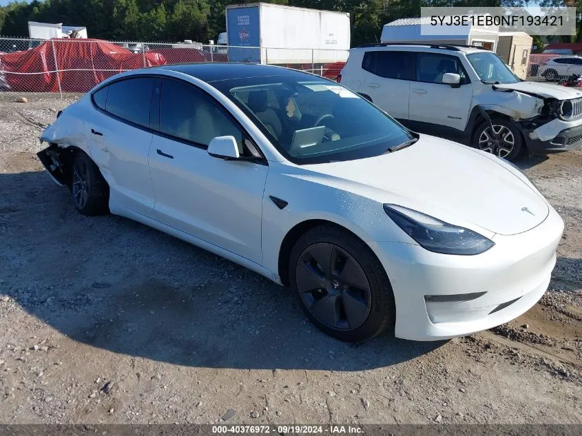 2022 Tesla Model 3 Long Range Dual Motor All-Wheel Drive VIN: 5YJ3E1EB0NF193421 Lot: 40376972