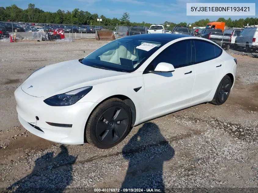 2022 Tesla Model 3 Long Range Dual Motor All-Wheel Drive VIN: 5YJ3E1EB0NF193421 Lot: 40376972