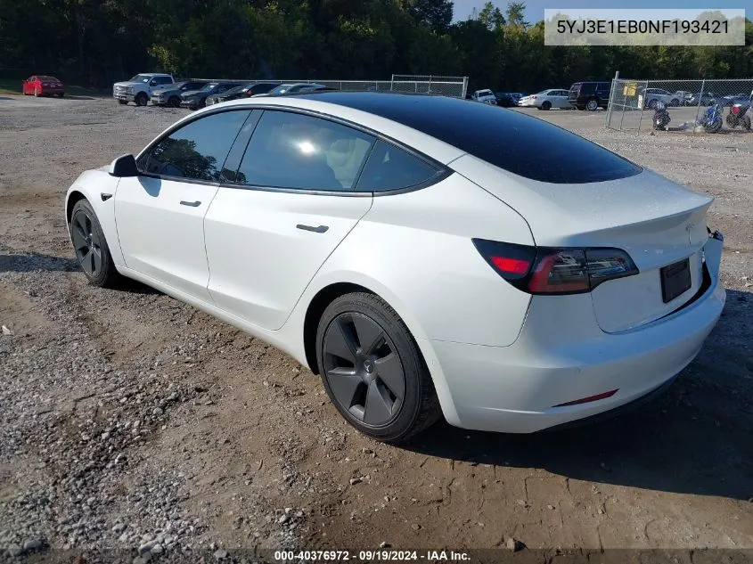 2022 Tesla Model 3 Long Range Dual Motor All-Wheel Drive VIN: 5YJ3E1EB0NF193421 Lot: 40376972