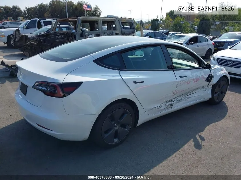 5YJ3E1EA7NF118626 2022 Tesla Model 3