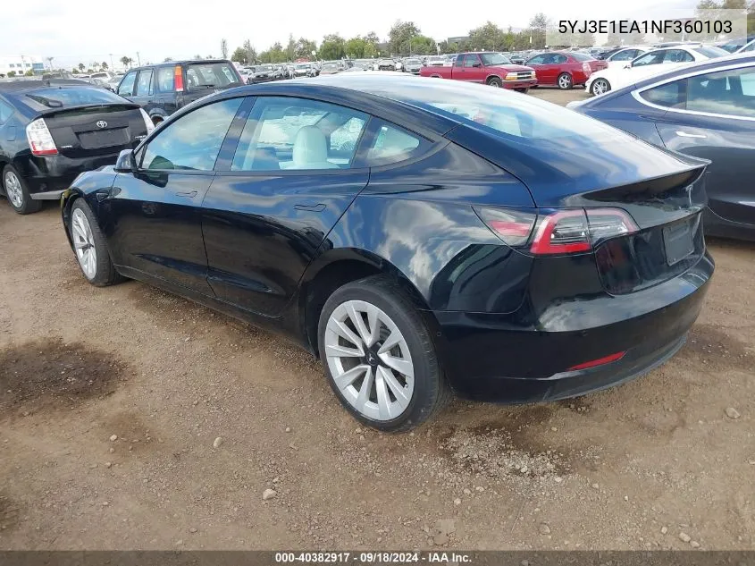 5YJ3E1EA1NF360103 2022 Tesla Model 3