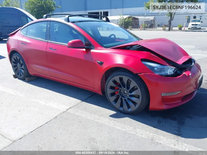 2022 Tesla Model 3 Performance Dual Motor All-Wheel Drive VIN: 5YJ3E1EC6NF196624 Lot: 40385437