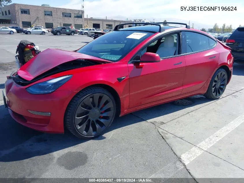 2022 Tesla Model 3 Performance Dual Motor All-Wheel Drive VIN: 5YJ3E1EC6NF196624 Lot: 40385437