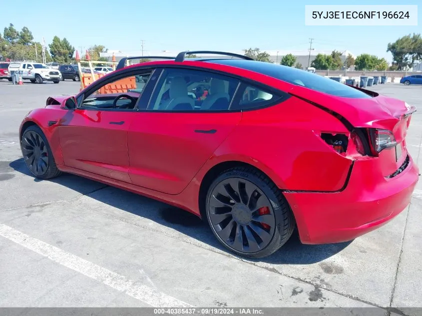 2022 Tesla Model 3 Performance Dual Motor All-Wheel Drive VIN: 5YJ3E1EC6NF196624 Lot: 40385437