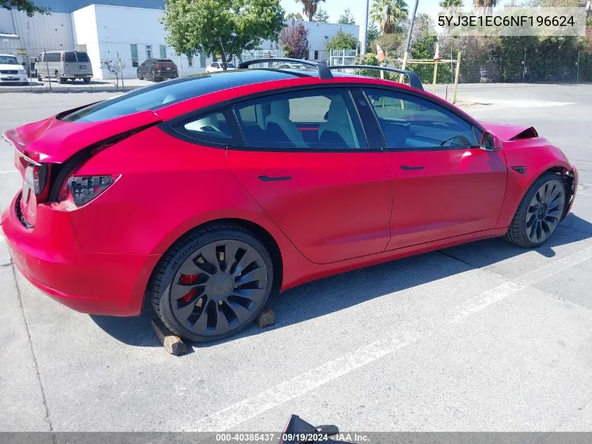 2022 Tesla Model 3 Performance Dual Motor All-Wheel Drive VIN: 5YJ3E1EC6NF196624 Lot: 40385437