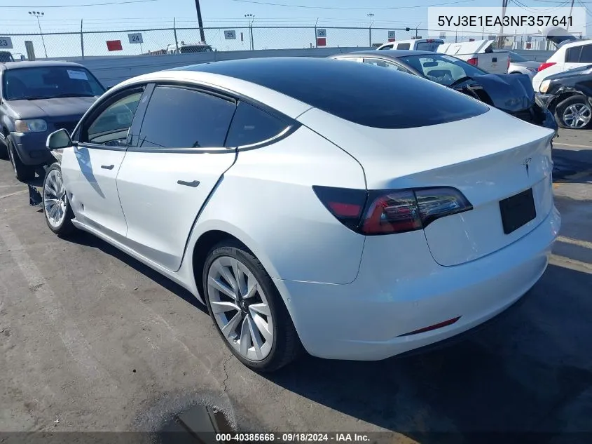 5YJ3E1EA3NF357641 2022 Tesla Model 3