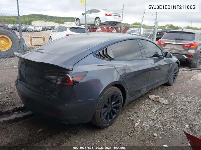 2022 Tesla Model 3 Long Range Dual Motor All-Wheel Drive VIN: 5YJ3E1EB1NF211005 Lot: 40387638