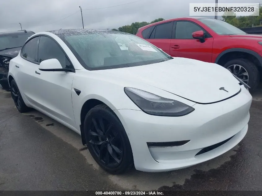 2022 Tesla Model 3 Long Range Dual Motor All-Wheel Drive VIN: 5YJ3E1EB0NF320328 Lot: 40400780