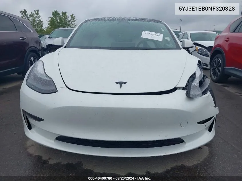 2022 Tesla Model 3 Long Range Dual Motor All-Wheel Drive VIN: 5YJ3E1EB0NF320328 Lot: 40400780