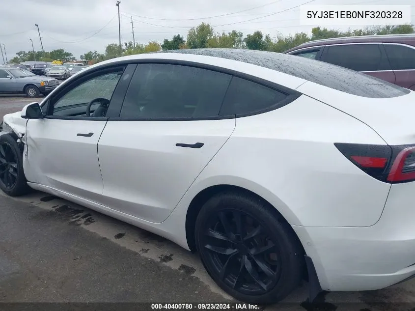 2022 Tesla Model 3 Long Range Dual Motor All-Wheel Drive VIN: 5YJ3E1EB0NF320328 Lot: 40400780