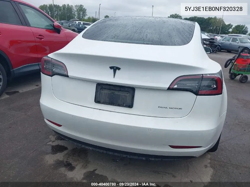 2022 Tesla Model 3 Long Range Dual Motor All-Wheel Drive VIN: 5YJ3E1EB0NF320328 Lot: 40400780