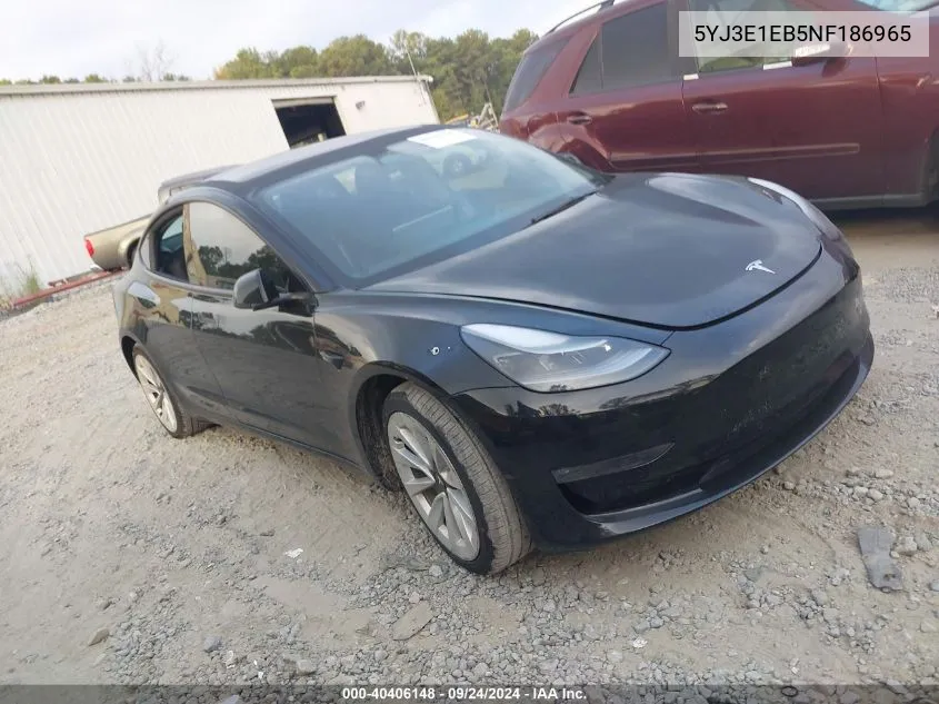 2022 Tesla Model 3 VIN: 5YJ3E1EB5NF186965 Lot: 40406148