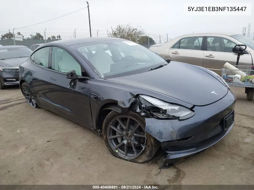 2022 Tesla Model 3 Long Range Dual Motor All-Wheel Drive VIN: 5YJ3E1EB3NF135447 Lot: 40406991