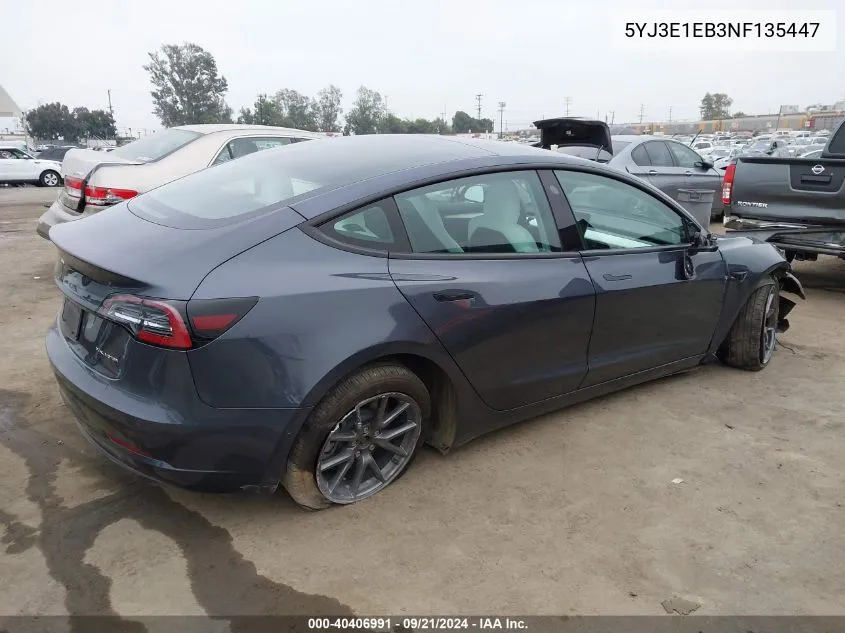 2022 Tesla Model 3 Long Range Dual Motor All-Wheel Drive VIN: 5YJ3E1EB3NF135447 Lot: 40406991