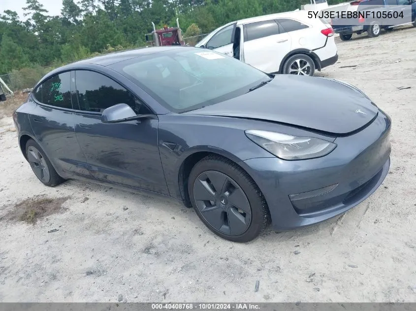 2022 Tesla Model 3 Long Range Dual Motor All-Wheel Drive VIN: 5YJ3E1EB8NF105604 Lot: 40408768