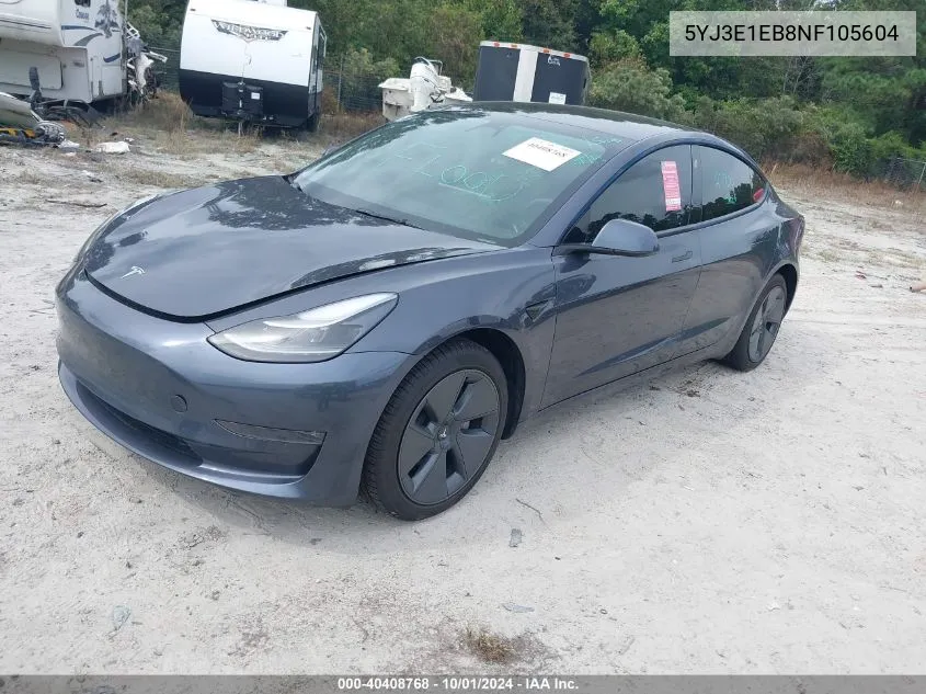 2022 Tesla Model 3 Long Range Dual Motor All-Wheel Drive VIN: 5YJ3E1EB8NF105604 Lot: 40408768