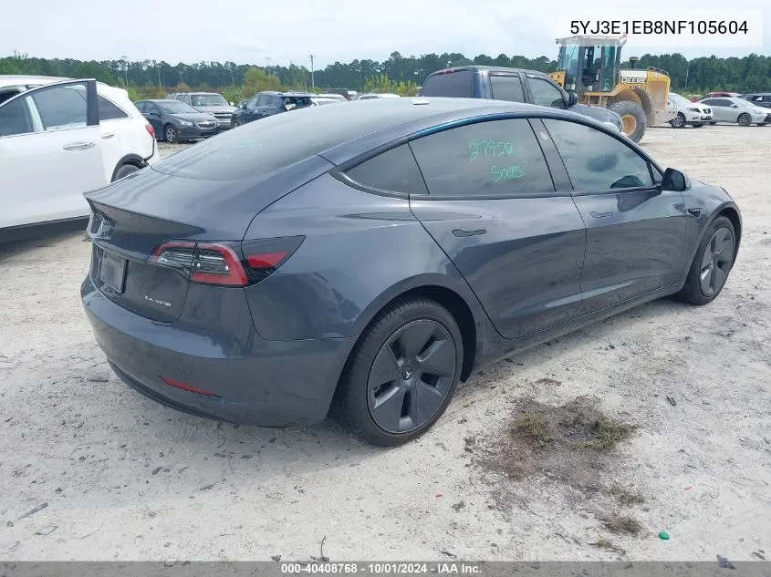 2022 Tesla Model 3 Long Range Dual Motor All-Wheel Drive VIN: 5YJ3E1EB8NF105604 Lot: 40408768